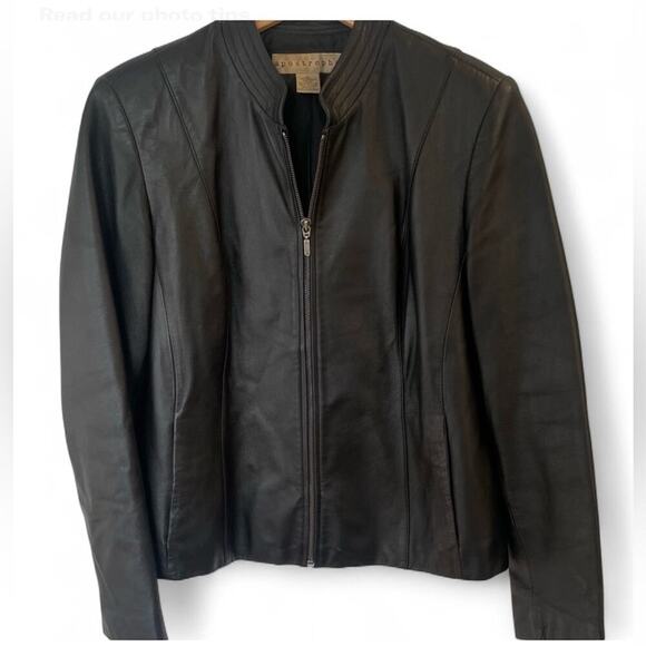 Vintage 90's Apostrophe Black Genuine Leather Jacket in Women's Size 16 - Picture 1 of 10